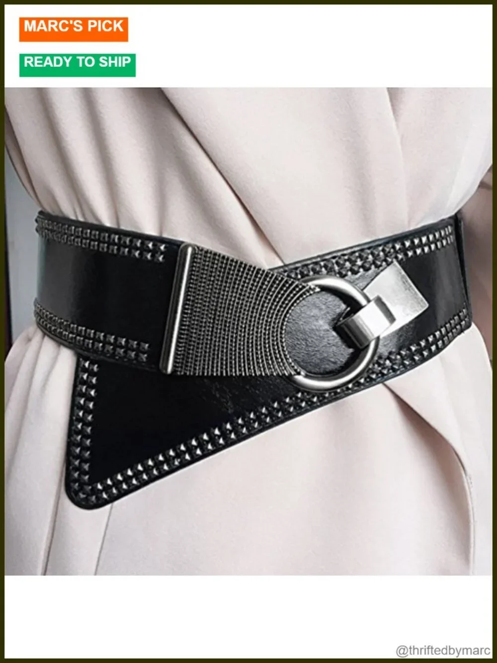 Wide Elastic Studded Punk Belt for 80s Retro Dresses